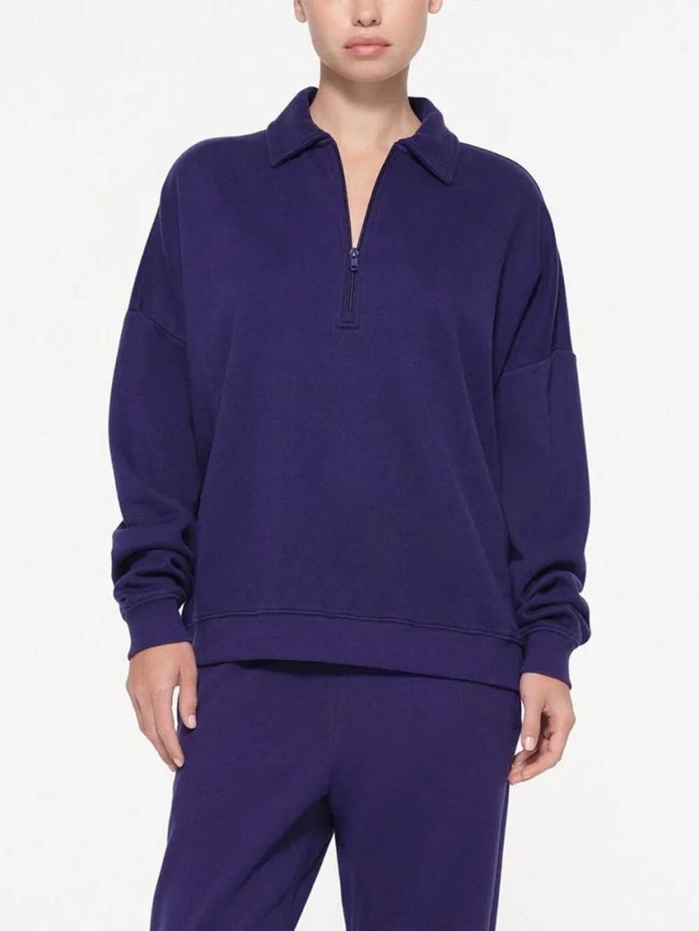 SKIMS Oversized Quarter Zip Pullover in Concord Purple